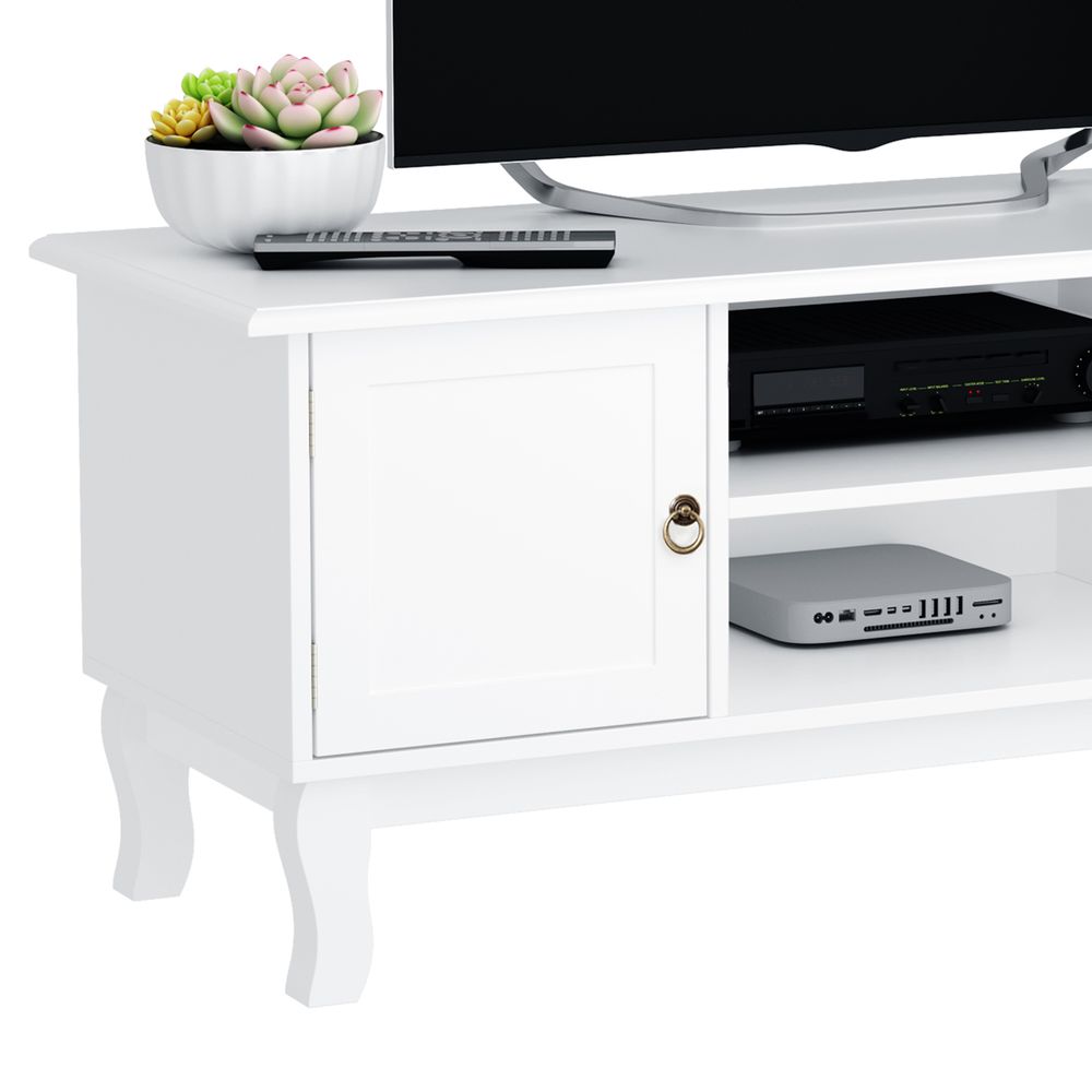 Ivory White MDF TV Stand Unit, Corner Table Design, Modern Look