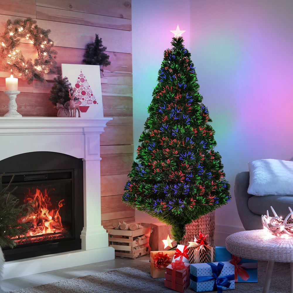 Pre-Lit 5ft Fibre Optic Artificial Christmas Tree with Multi-Colour Tree Topper