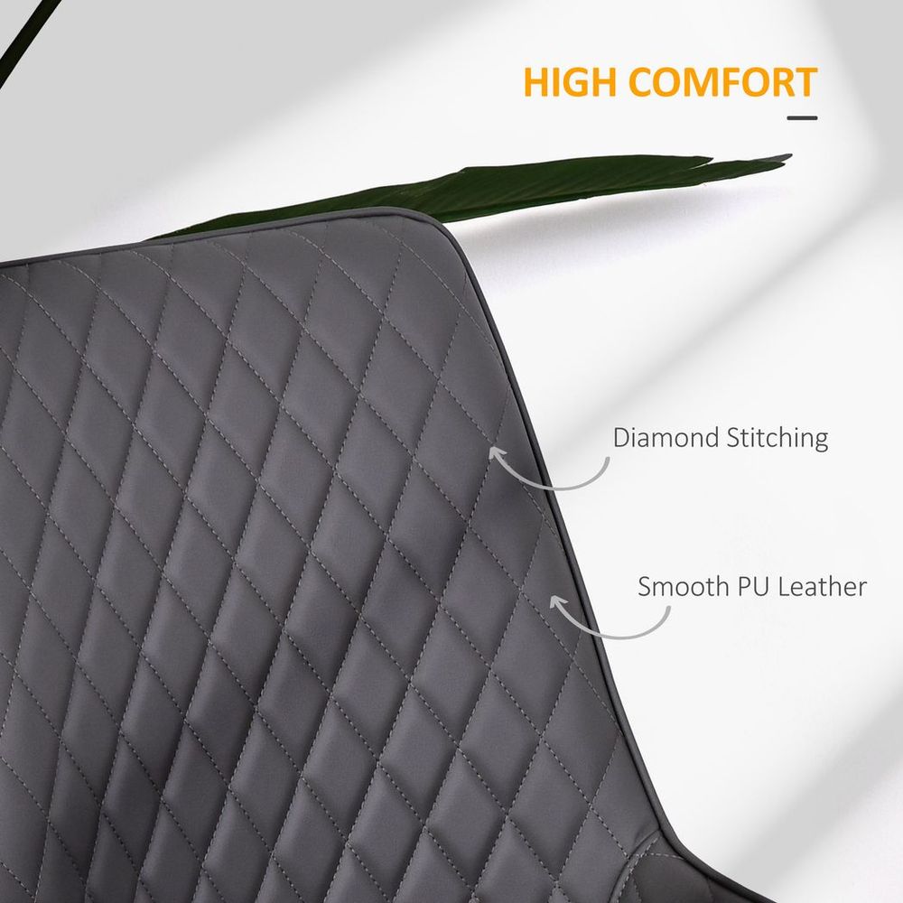 Set of 2 Quilted PU Leather Dining Chairs with Metal Frame and 4 Legs, Grey