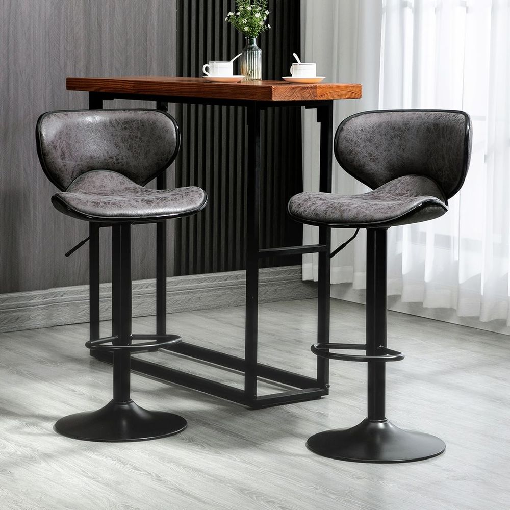 Set of 2 Vintage PU Leather Bar Stools with Adjustable Height and Armless Design