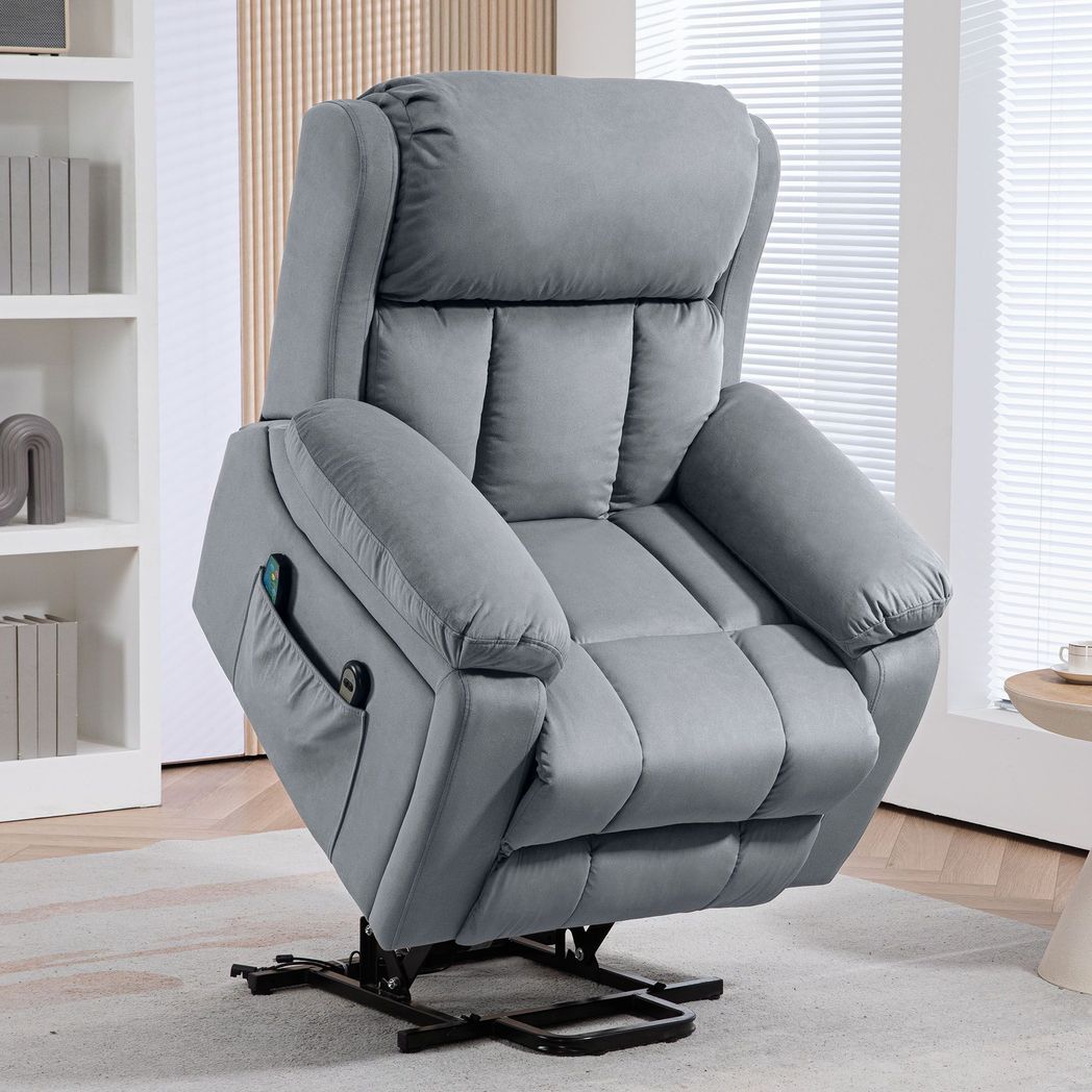 Grey Lift Chair Riser Recliner Featuring Vibration Massage and Heating Function
