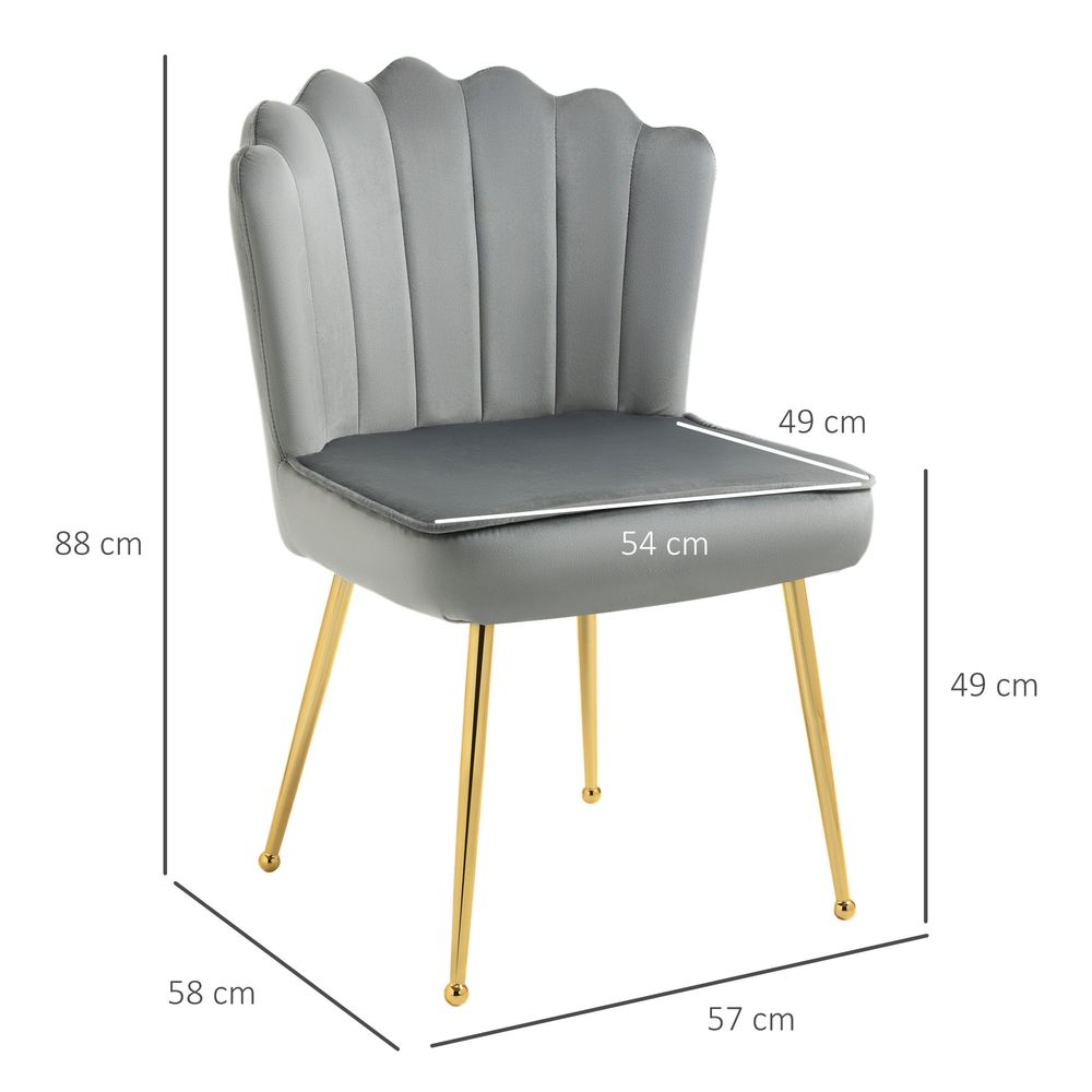 Grey Velvet-Feel Shell Luxe Accent Chair with Metal Legs for Home Lounge Comfort