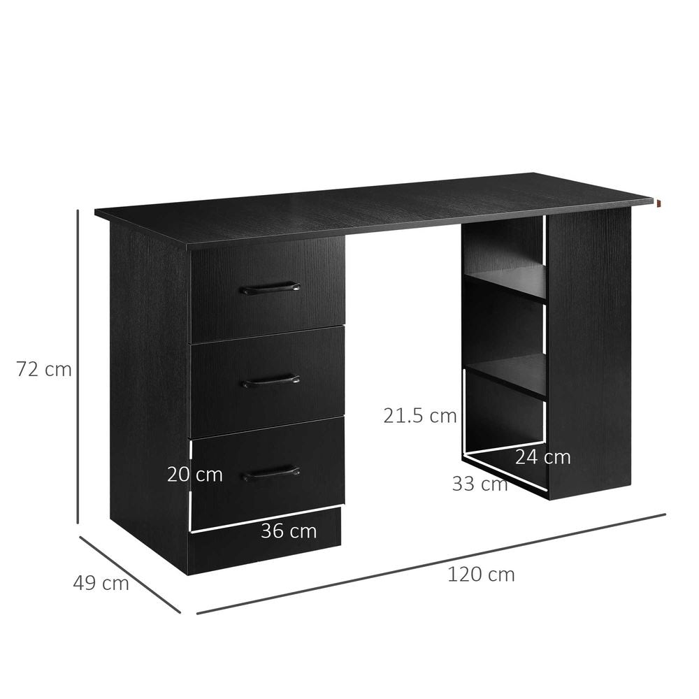 120cm Black Writing Desk with Shelf & Drawers - Ideal Computer Table for Stylish Home Office