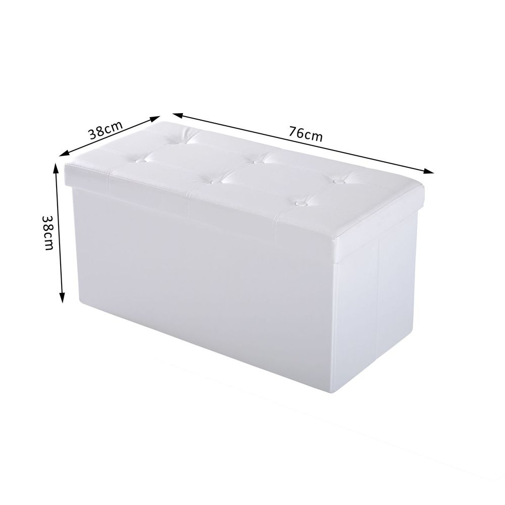 Cream White Folding Faux Leather Storage Cube Ottoman Bench Seat