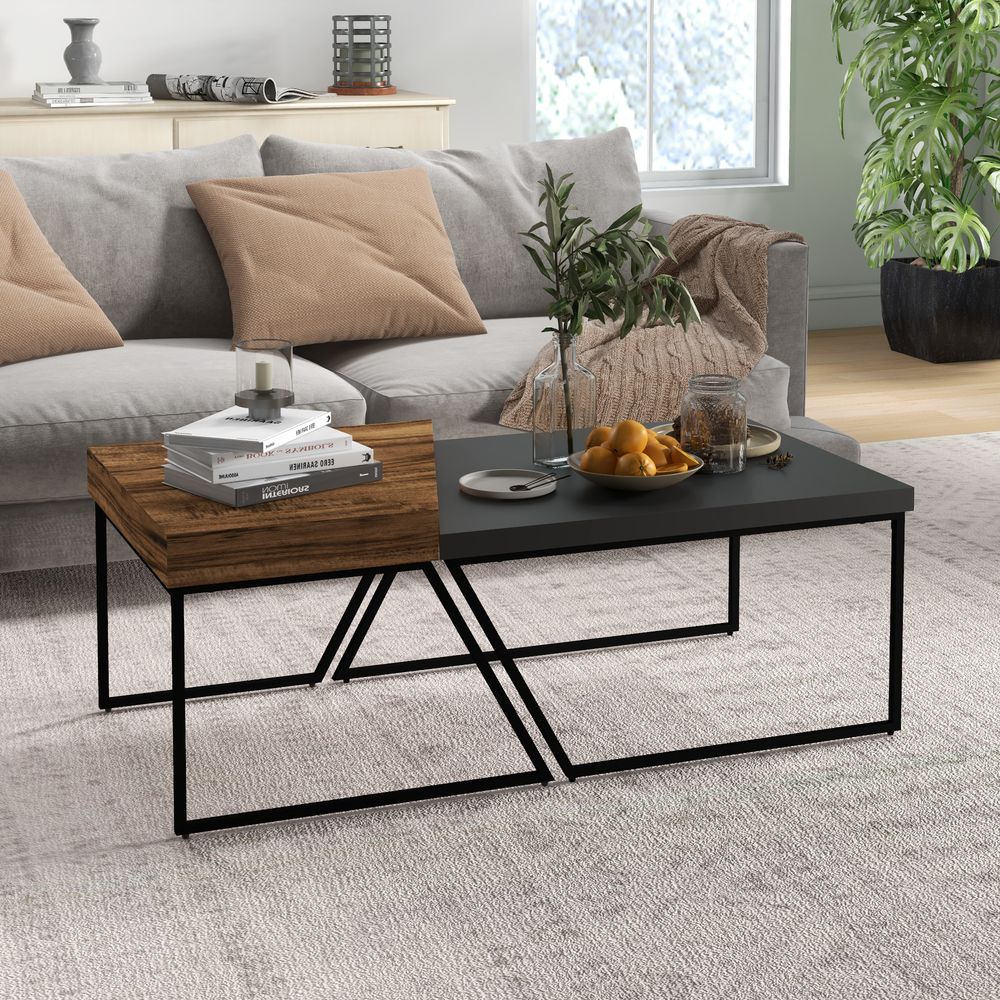 Set of 2 Steel Frame Coffee Tables for Living Room, Stylish and Practical Decor