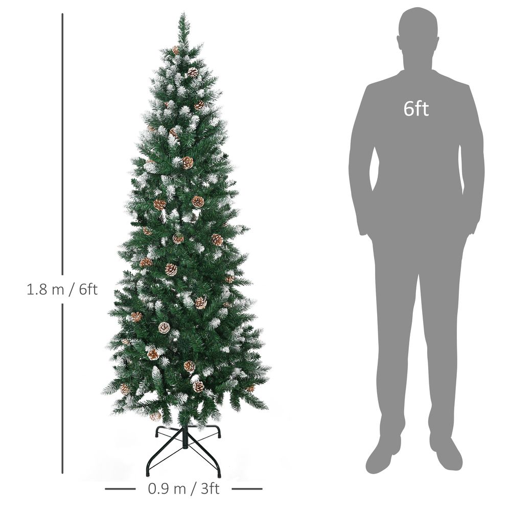 6FT Snow Artificial Christmas Tree for Holiday Home Decor with Pine Cones