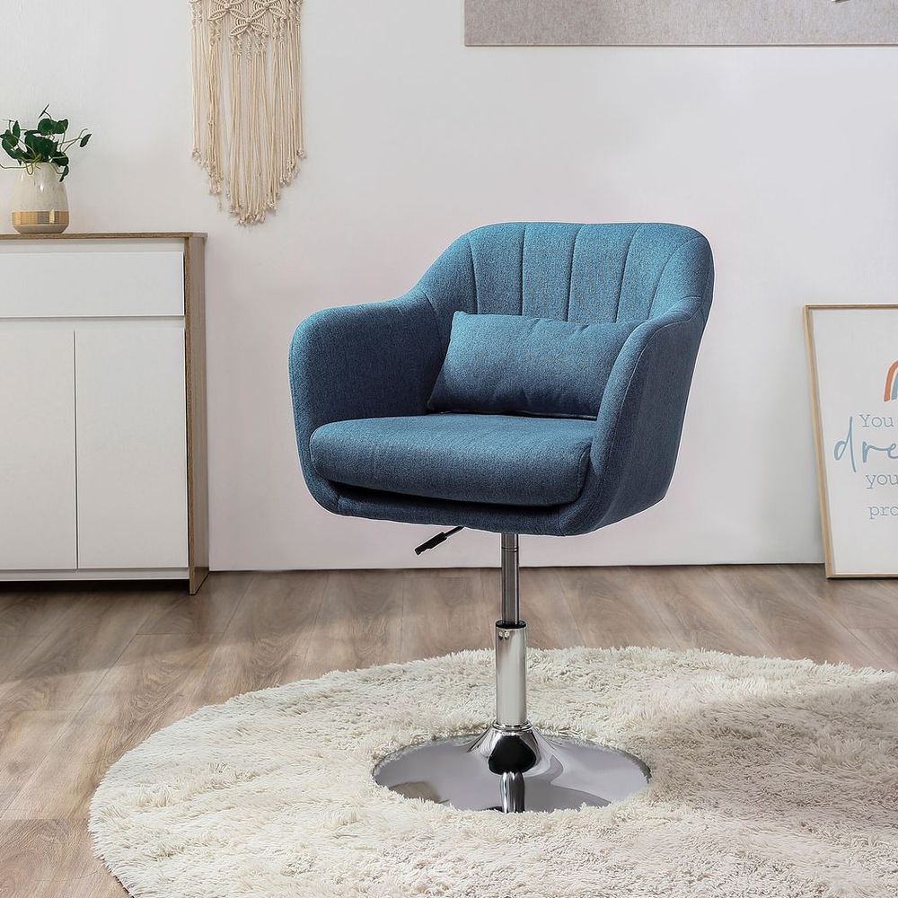 Stylish Retro Linen Swivel Tub Chair Steel Frame Cushion Seat Blue