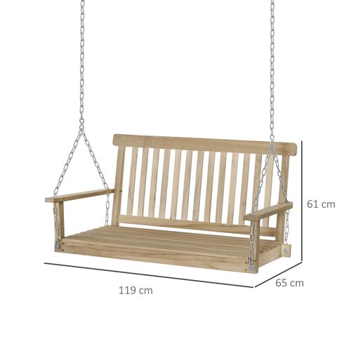 Wooden 2-Seater Hanging Porch Swing Chair with Durable Metal Chains