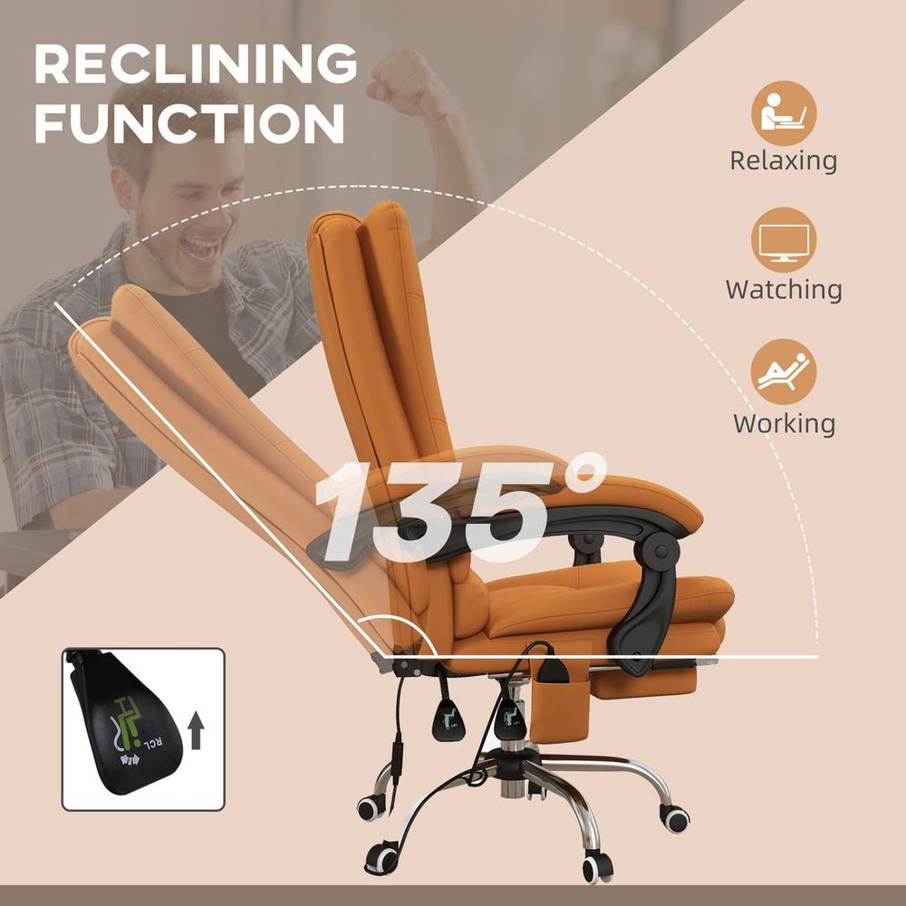 Brown PU Leather Office Chair with Vibration Massage, Heating, and Footrest Feature