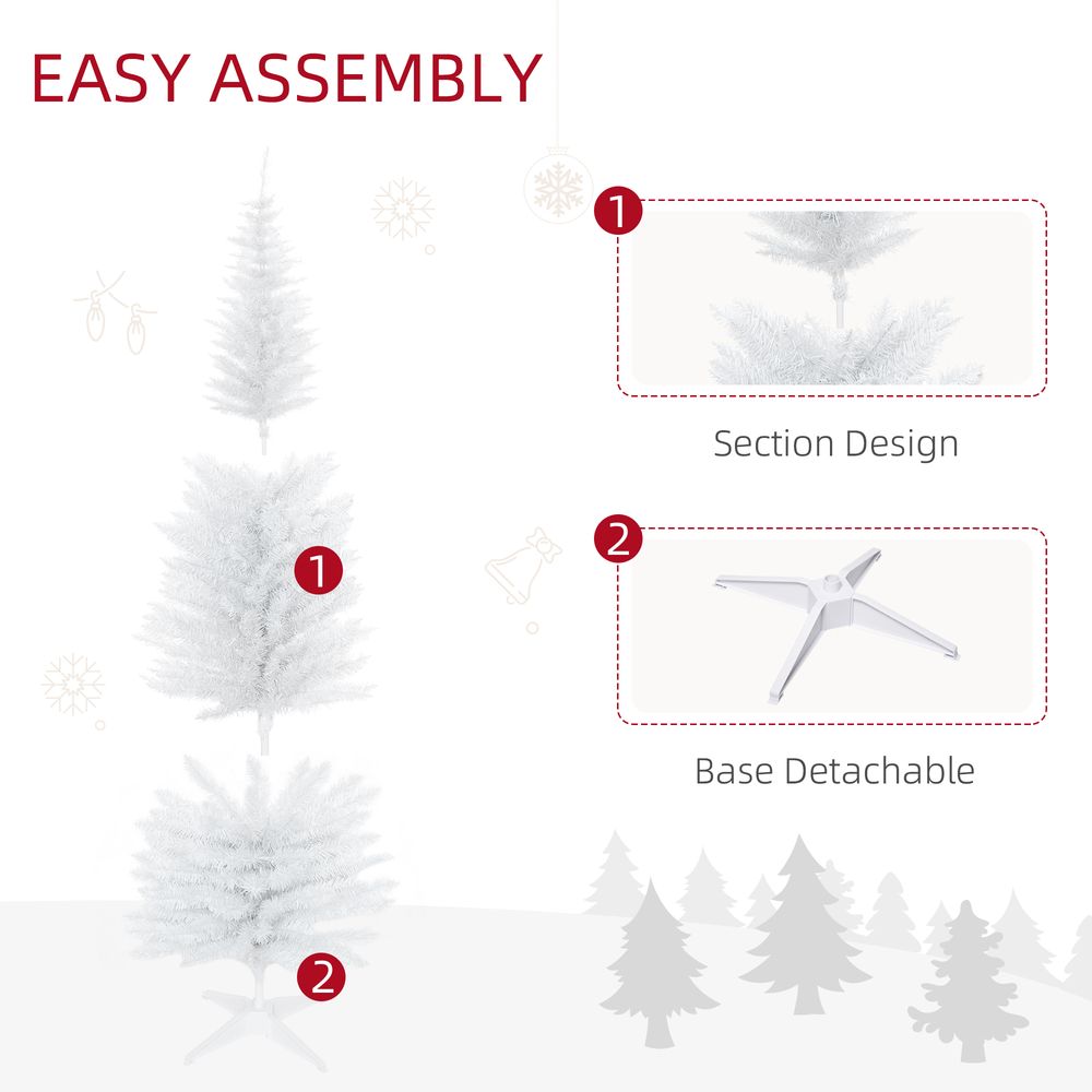 1.8m (6ft) Slim White Artificial Pine Pencil Christmas Tree - 390 Branch Tips