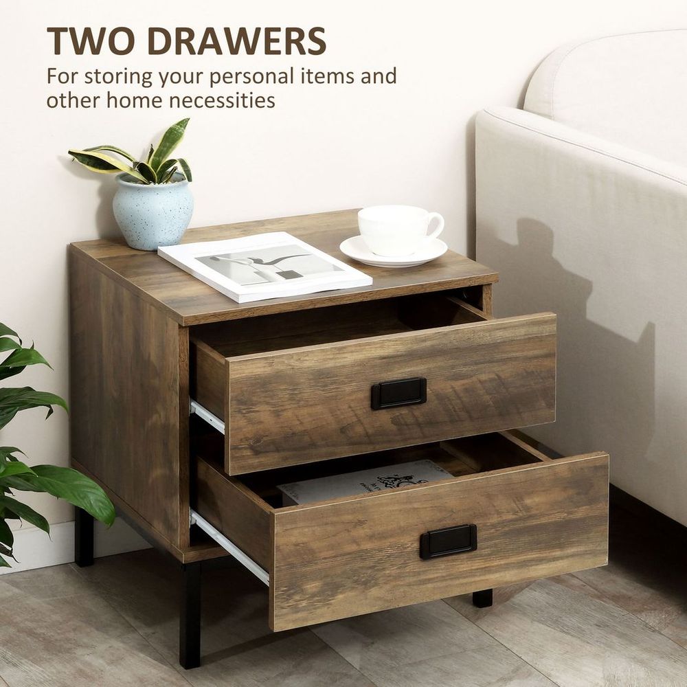 Bedside Table with Metal Frame, Storage Drawer for Bedroom and Living Room Use