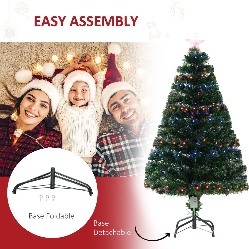 4FT Pre-Lit Artificial Christmas Tree in Green with Multi-Coloured Fibre LED Lights