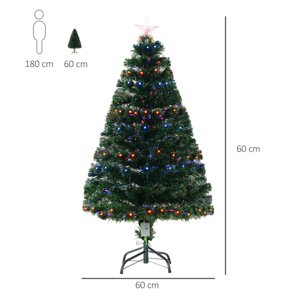 4FT Pre-Lit Artificial Christmas Tree in Green with Multi-Coloured Fibre LED Lights