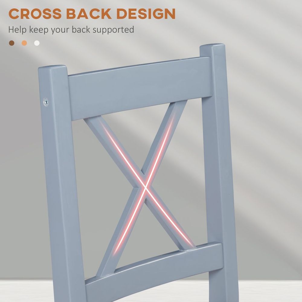 Set of 2 Dining Chairs with Pine Wood Frame and Cross Back for Kitchen, Grey