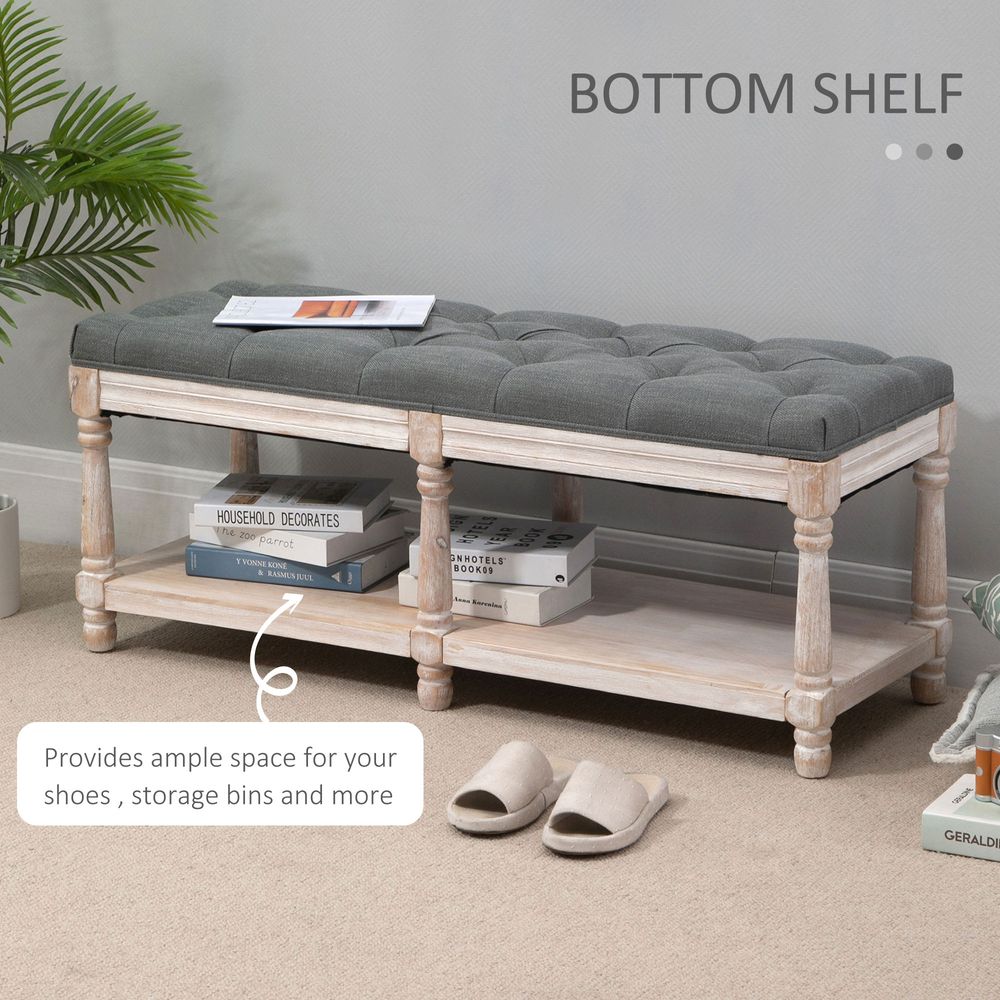 Grey 2-Tier Bed End Bench with Vintage Button Tufted Design for Elegant Window Seating