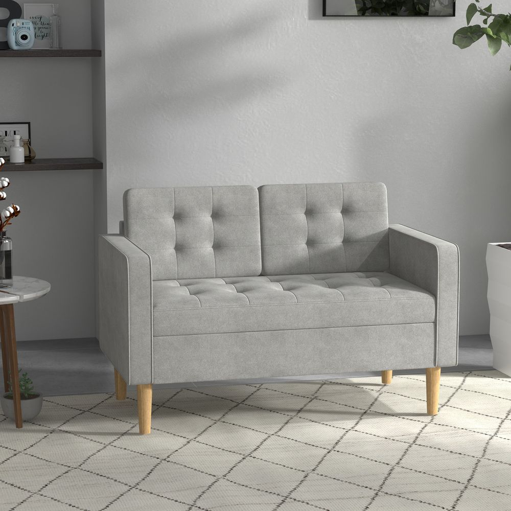 Modern 2-Seater Sofa with Storage - Compact Loveseat for Living Room, Grey