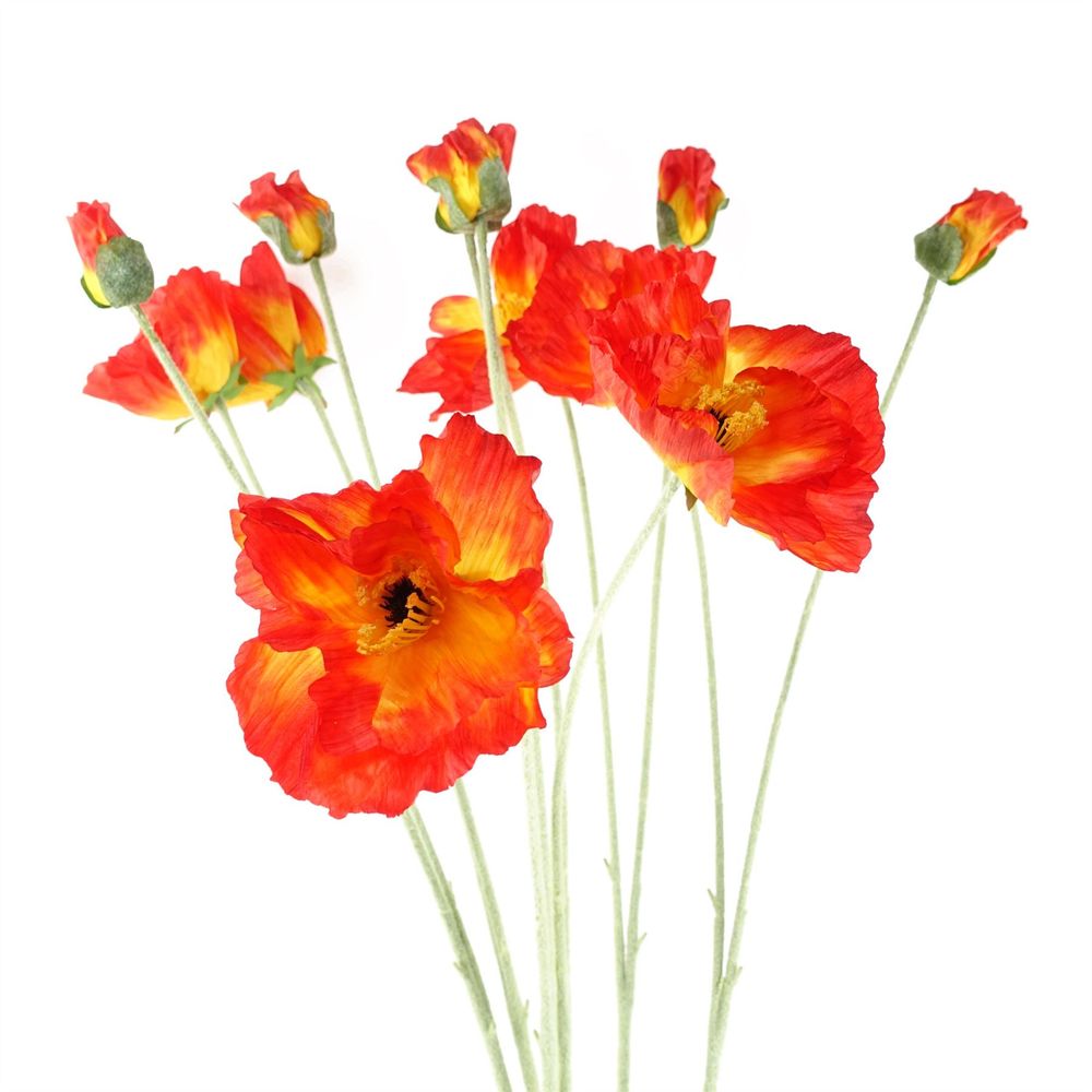 Pack of 6 x 100cm Artificial Poppy Stems - 2 Flowers