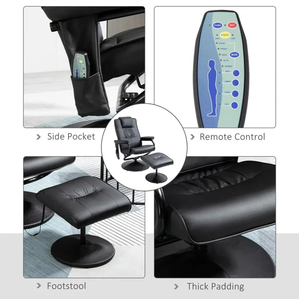 Black Freestanding Living Room Chair with High-Density Cushion and Footrest