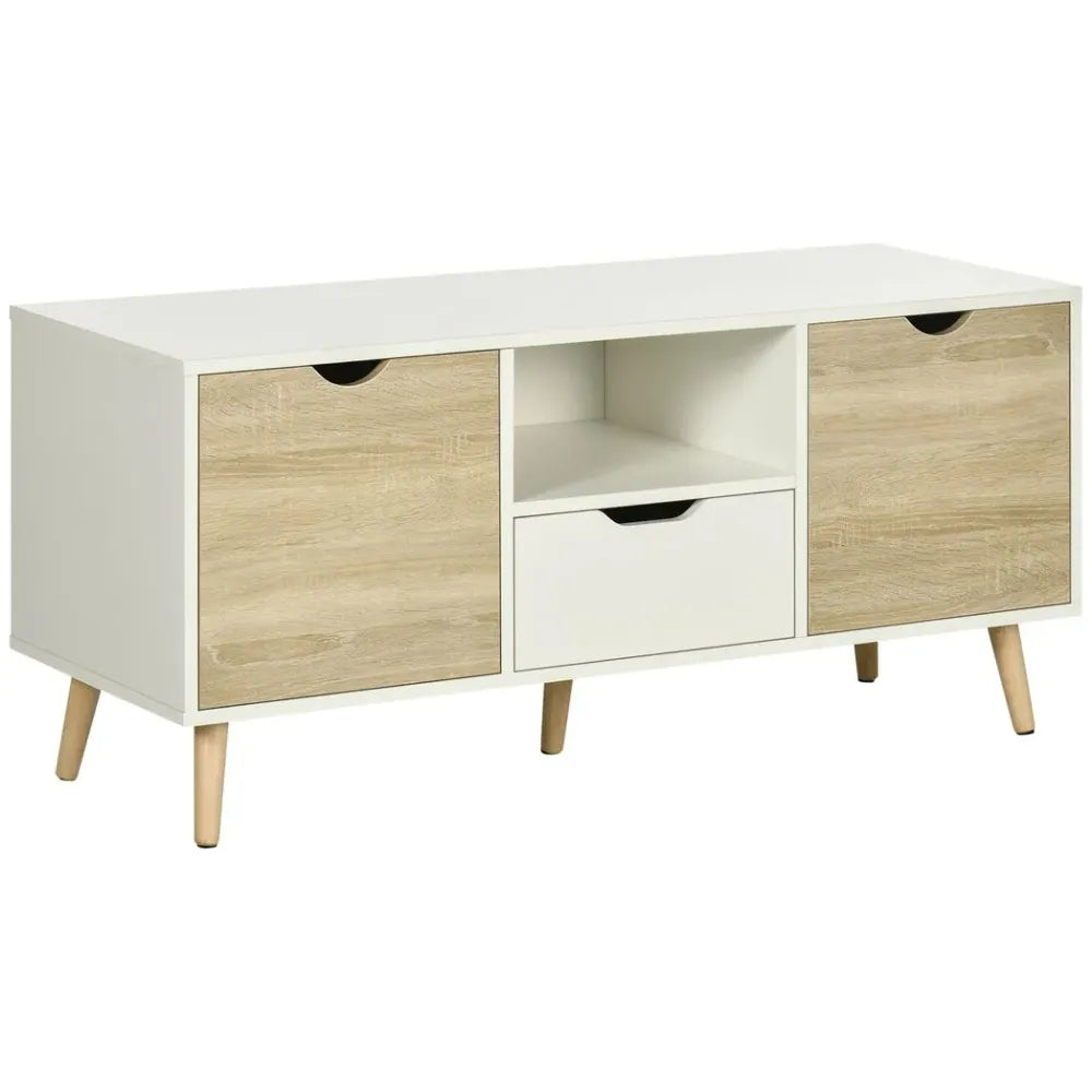 Modern TV Unit Cabinet with Drawers & Cabinets – Natural Wood Finish for Living Room