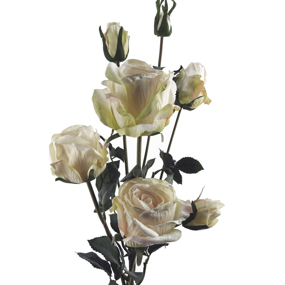 60cm Cream Artificial Rose Spray - 4 Flowers, 3 Buds