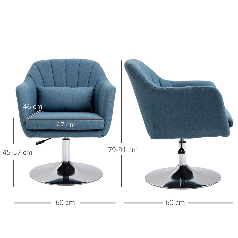 Stylish Retro Linen Swivel Tub Chair Steel Frame Cushion Seat Blue