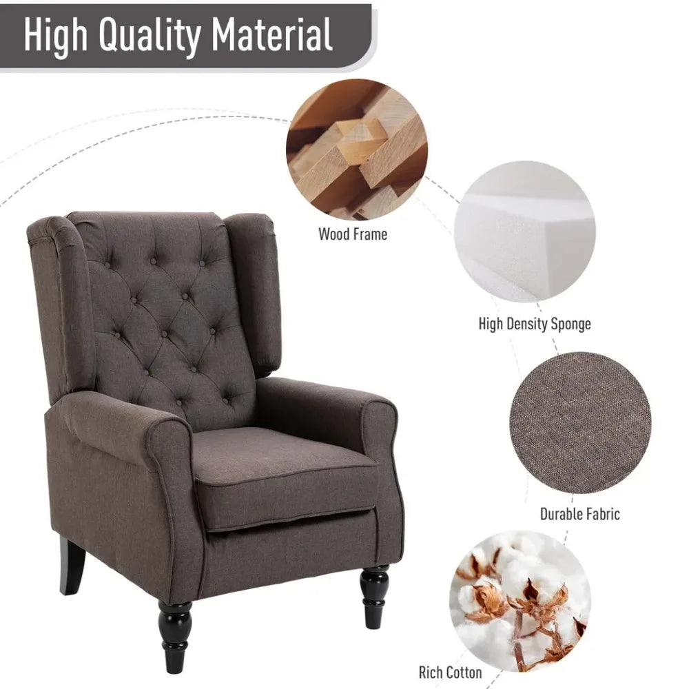 Brown Retro Wingback Accent Chair with Wooden Frame, Perfect for Living Room Decor
