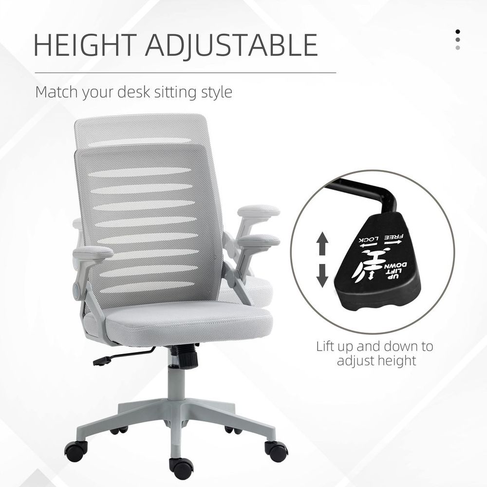 Grey Mesh Task Chair for Home Office with Lumbar Support and Armrests for Comfort