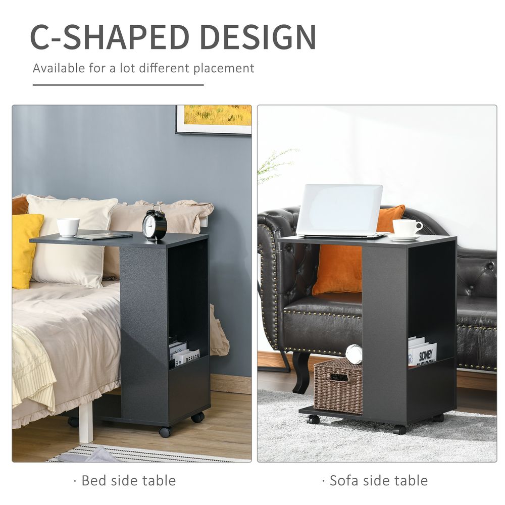 Mobile Sofa Side Table with Storage and Casters, Ideal for Laptop and Coffee
