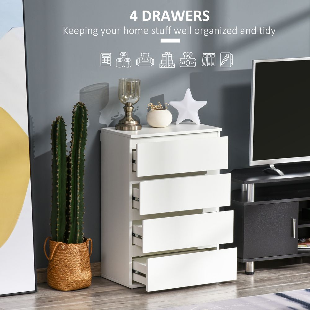 4-Drawer White Chest of Drawers, Elegant Storage Solution for Bedroom or Living Room