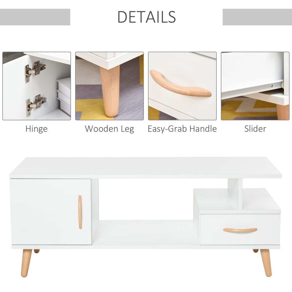 Coffee Table with Storage, Shelf, and Drawer, White Sofa Side Table