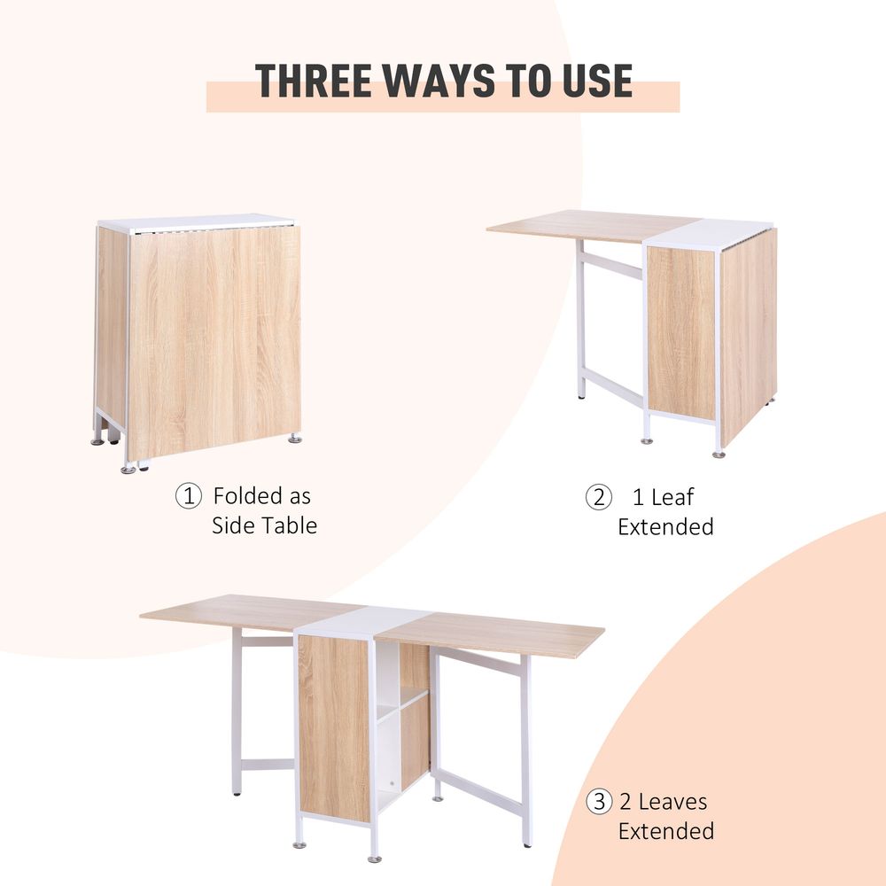 Oak and White Folding Computer Desk with Storage Shelves for Home Office Use