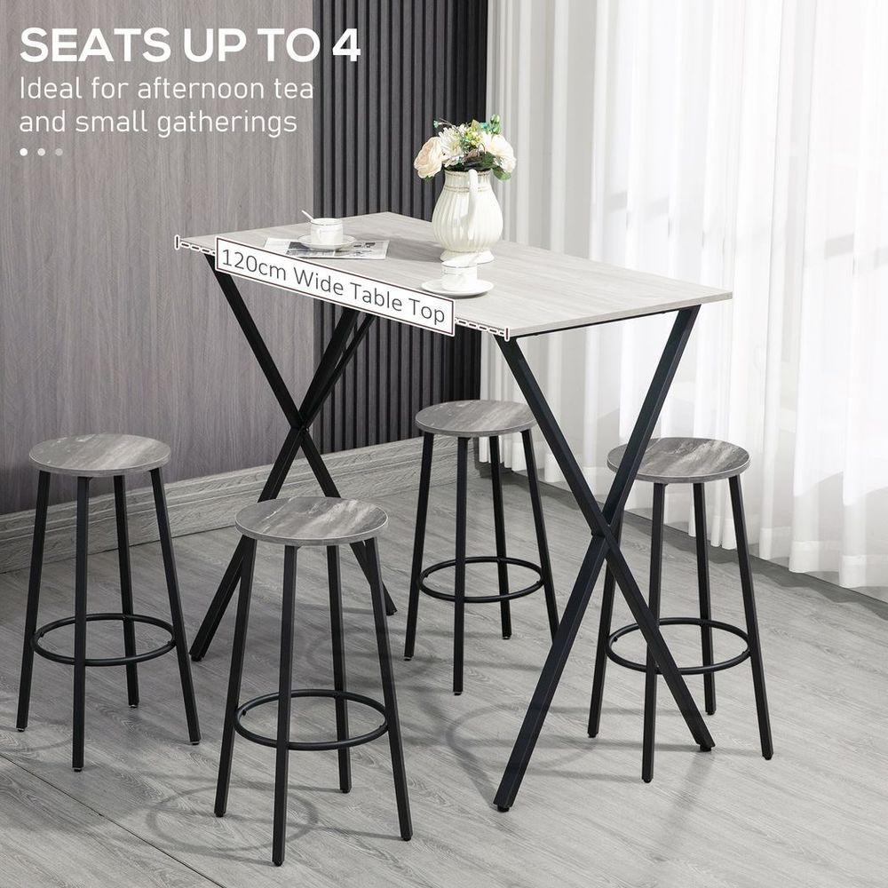 120cm Rectangular Breakfast Bar Table for 4 People - Sturdy Steel Legs in Elegant White Finish