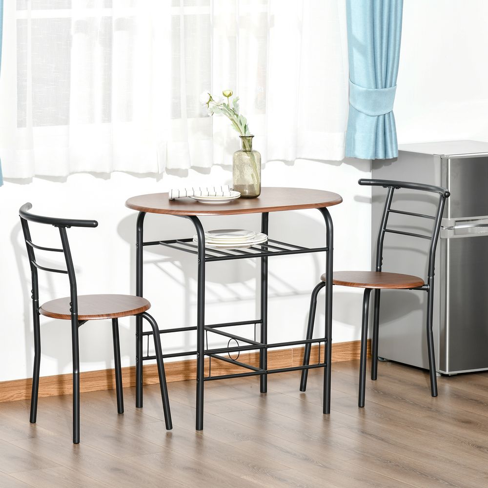 MDF 2-Seater Bar Stool and Table Set with Bottle Storage Shelf, Wood Tone