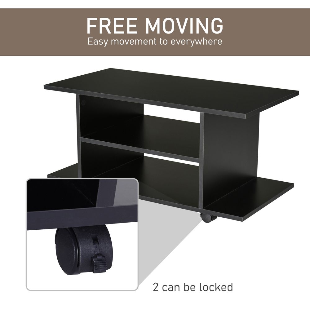 Black Mobile TV Stand with Bookshelves, Functional and Modern
