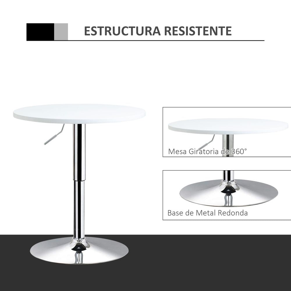 60cm Adjustable Round Bar Table with Swivel Top and Metal Frame, White