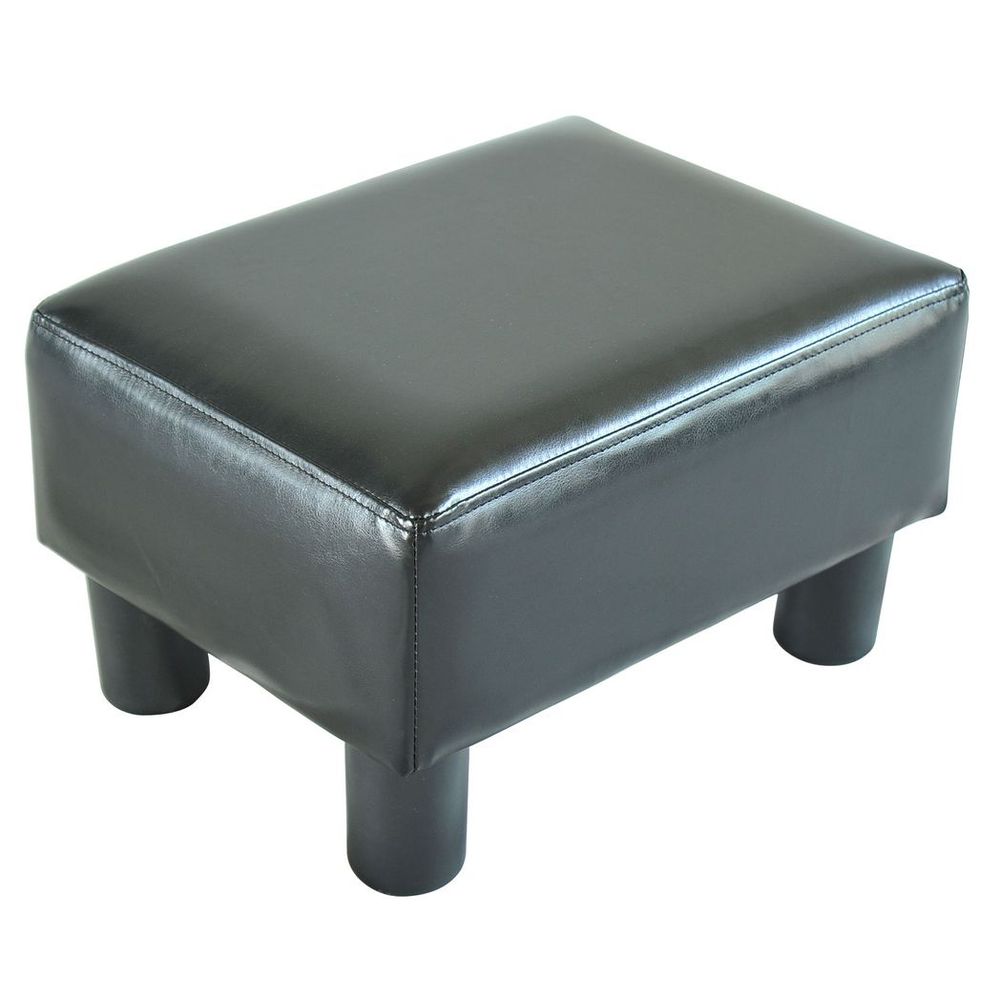 Small Black PU Leather Ottoman Footrest for Home Office or Chair Comfort