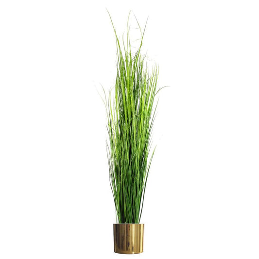 130cm Extra Large Artificial Grass Plant with Gold Metal Planter