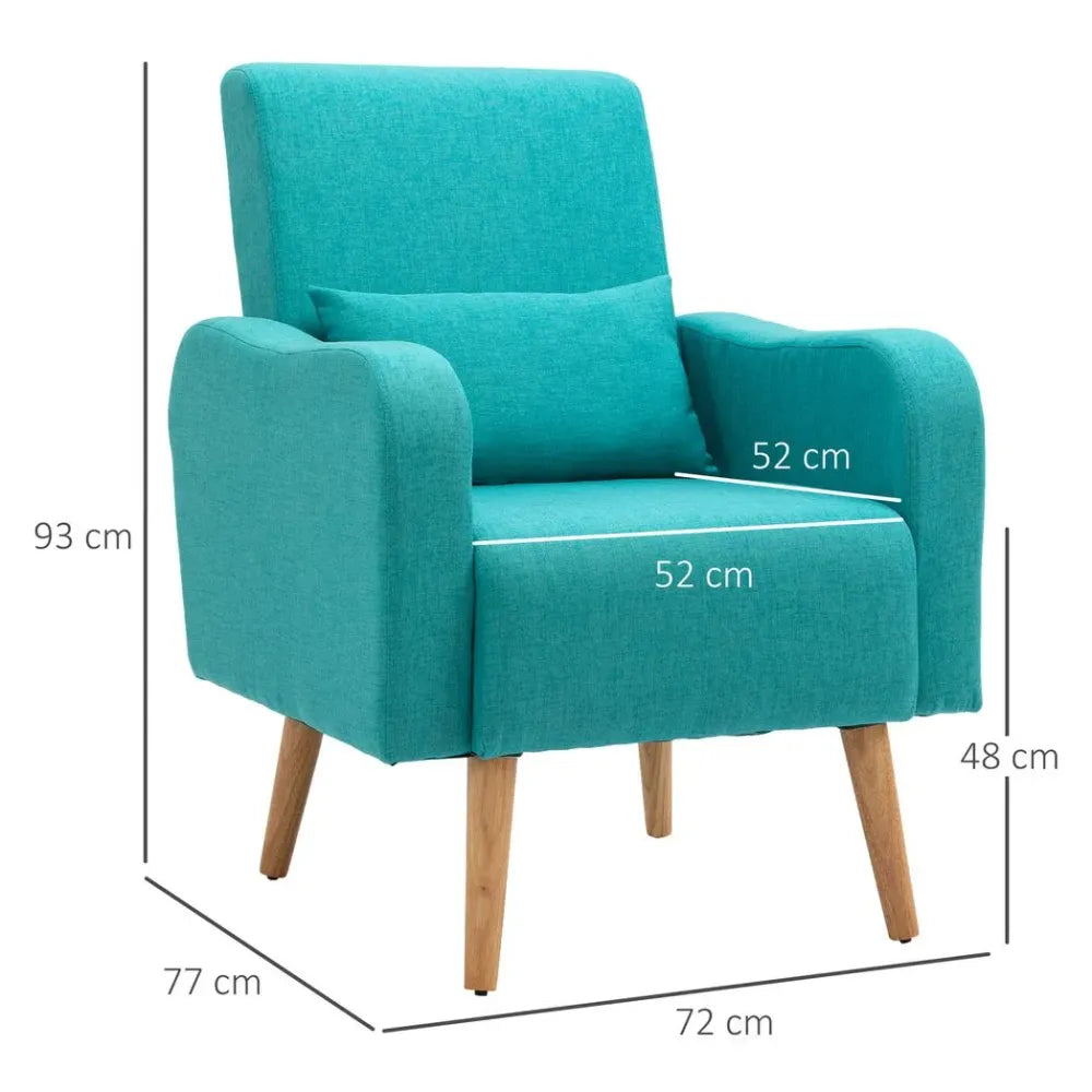 Nordic Armchair - Linen-Touch Sofa Chair with Cushioned Pillow, Wood Legs, Teal