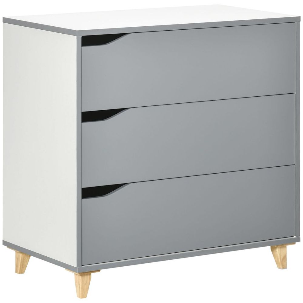 Grey 3-Drawer Chest of Drawers with Solid Wood Legs, Versatile Storage Cabinet