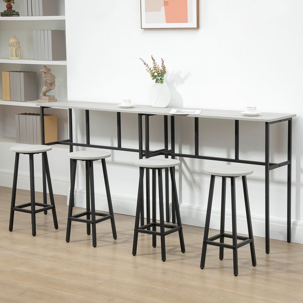 6-Piece Bar Table Set, 2 Breakfast Tables with 4 Stools,Grey