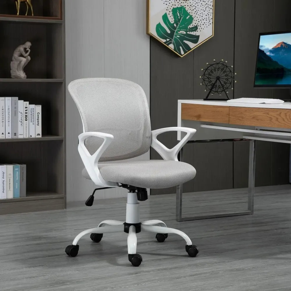 Grey Mesh Home Office Swivel Chair with Lumbar Support and Adjustable Armrests