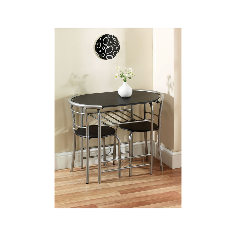 Compact Black and Silver Dining Set, Contemporary and Space-Saving