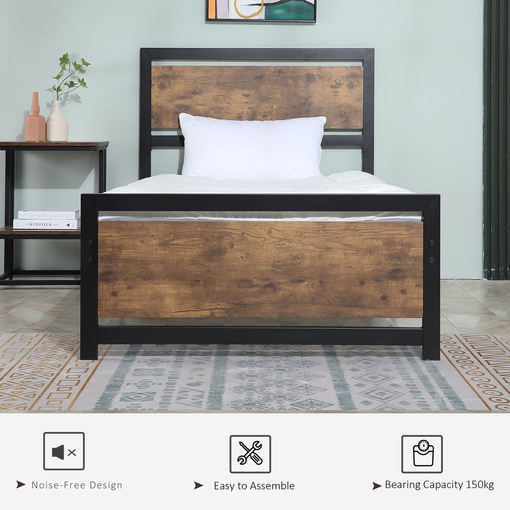 Single Metal Bed Frame with Headboard and Footboard, Dimensions 97x195x103cm