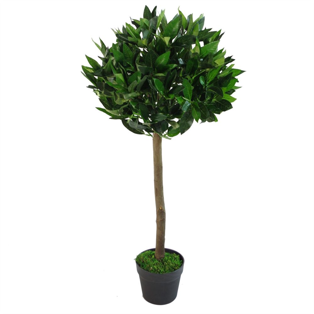 Pair of 90cm Artificial Topiary Bay Laurel Ball Trees with Plain Stem for Decor