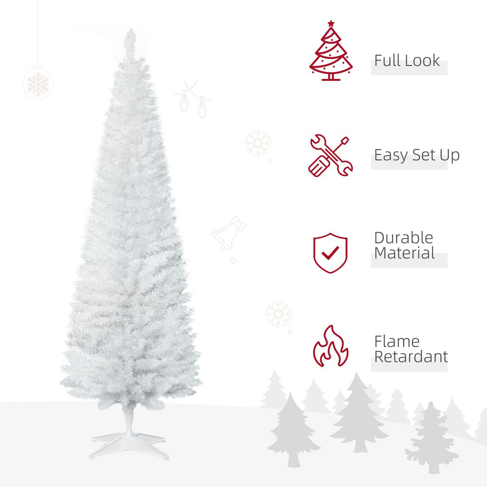 1.8m (6ft) Slim White Artificial Pine Pencil Christmas Tree - 390 Branch Tips