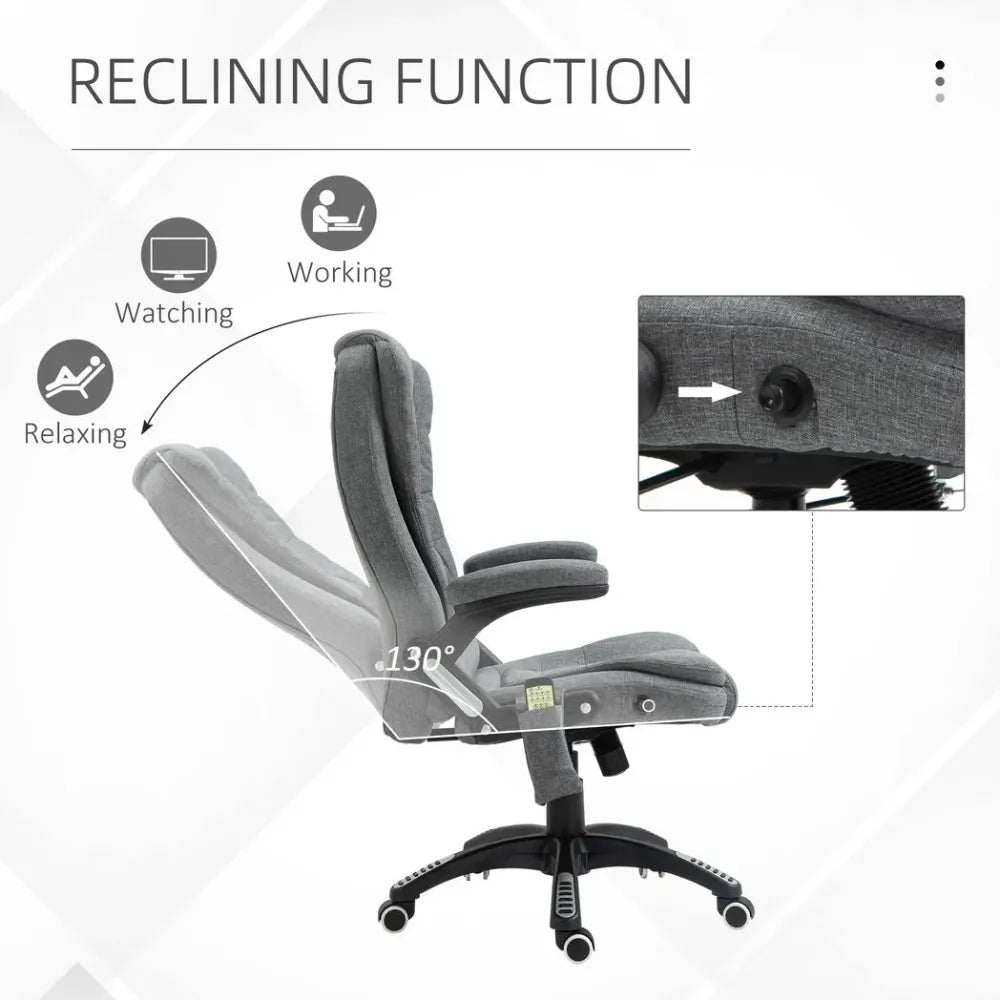 Grey Executive Reclining Chair with Heating Massage Points and Headrest for Ultimate Relaxation