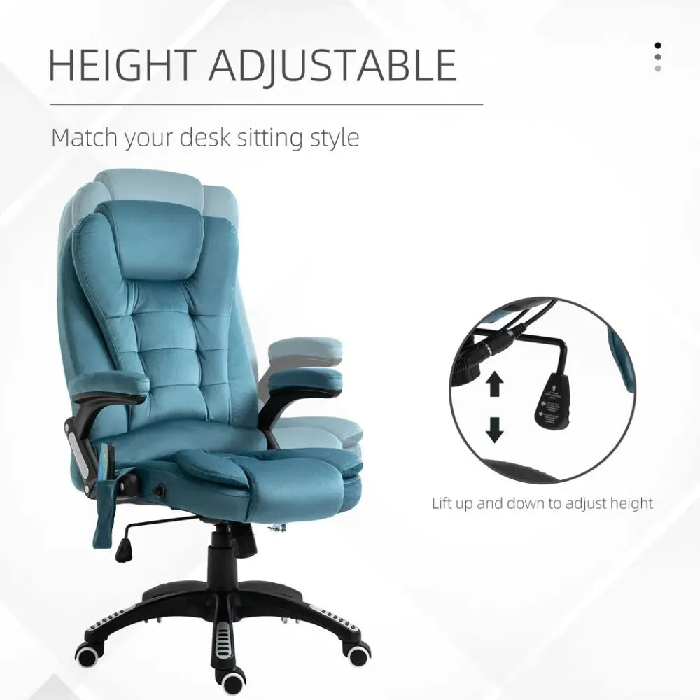 Blue Executive Reclining Chair with Heating and Massage Points, Complete with Relaxing Headrest