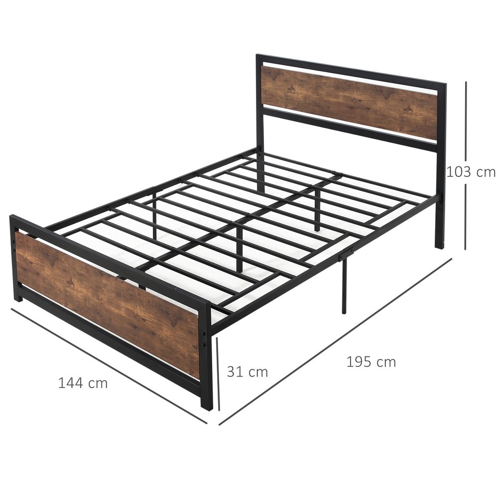 Double Metal Bed Frame with Headboard and Footboard, Dimensions 144x195x103cm for Comfort