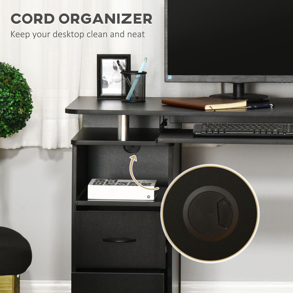 Black Computer Office Desk with Keyboard Tray and Drawer, Stylish Workstation for Productivity