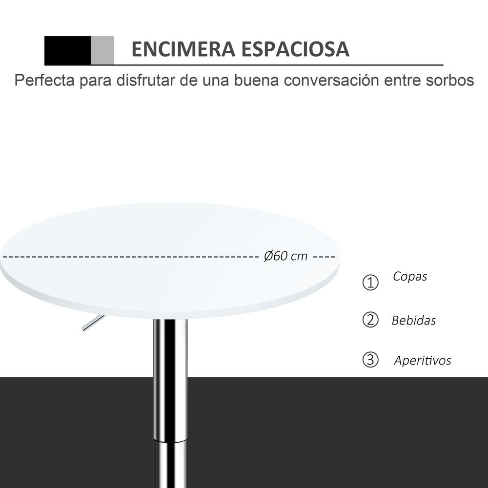 60cm Adjustable Round Bar Table with Swivel Top and Metal Frame, White